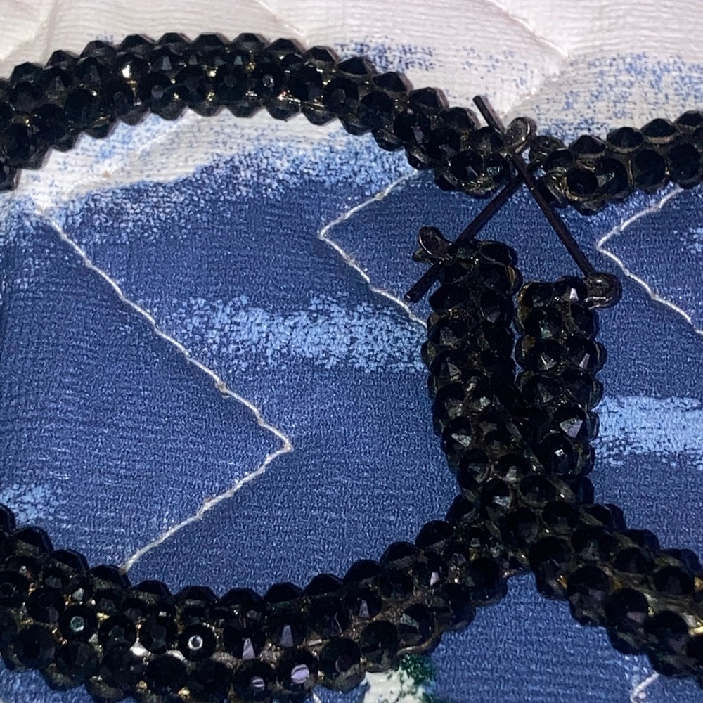 Black Beaded Hoop Earrings - Picture 2 of 3